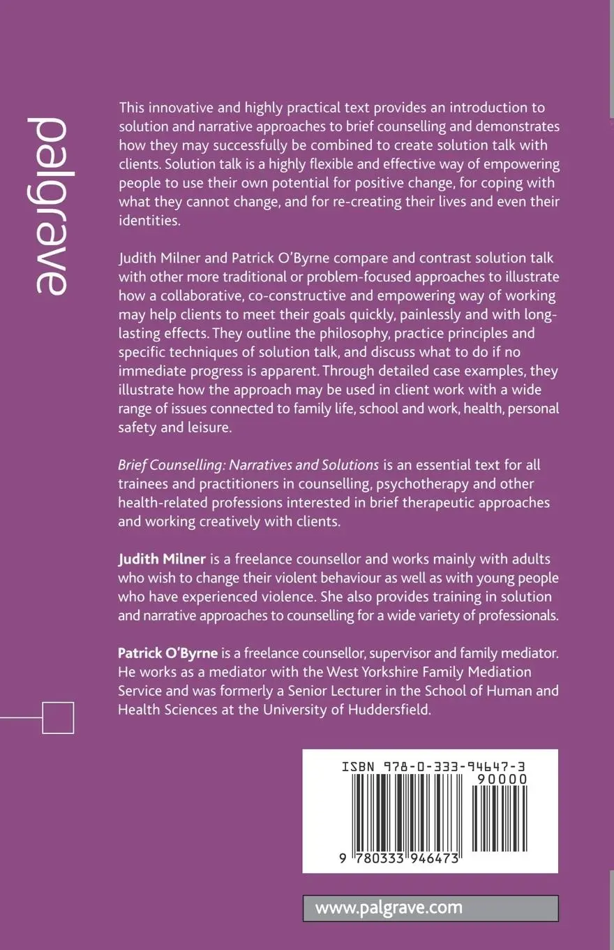 Rückseite: 9780333946473 | Brief Counselling | Narratives and Solutions | Judith Milner (u. a.)