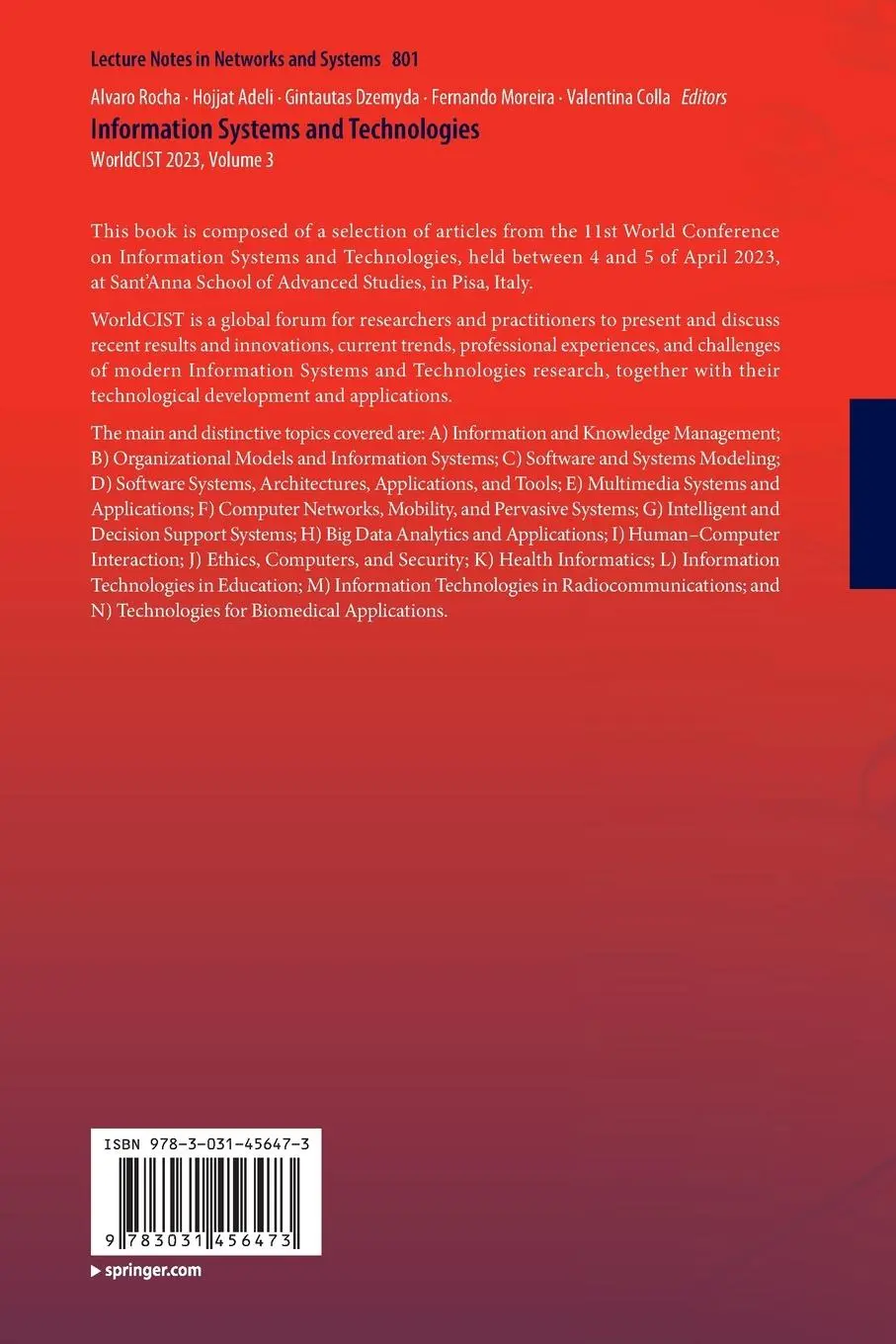 Rückseite: 9783031456473 | Information Systems and Technologies | WorldCIST 2023, Volume 3 | Buch