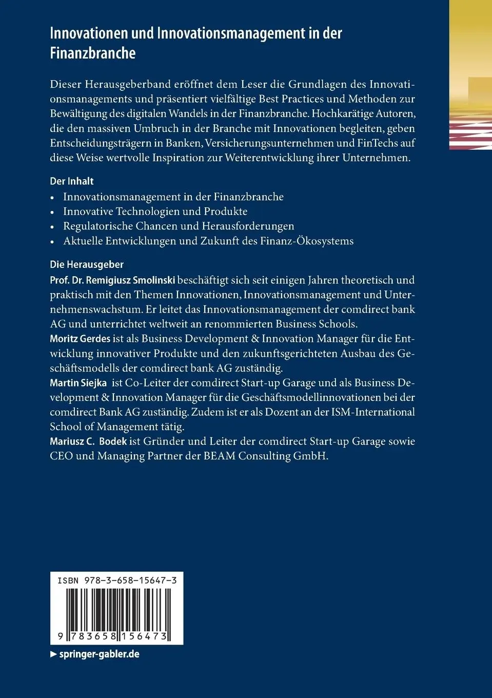 Rückseite: 9783658156473 | Innovationen und Innovationsmanagement in der Finanzbranche | Buch