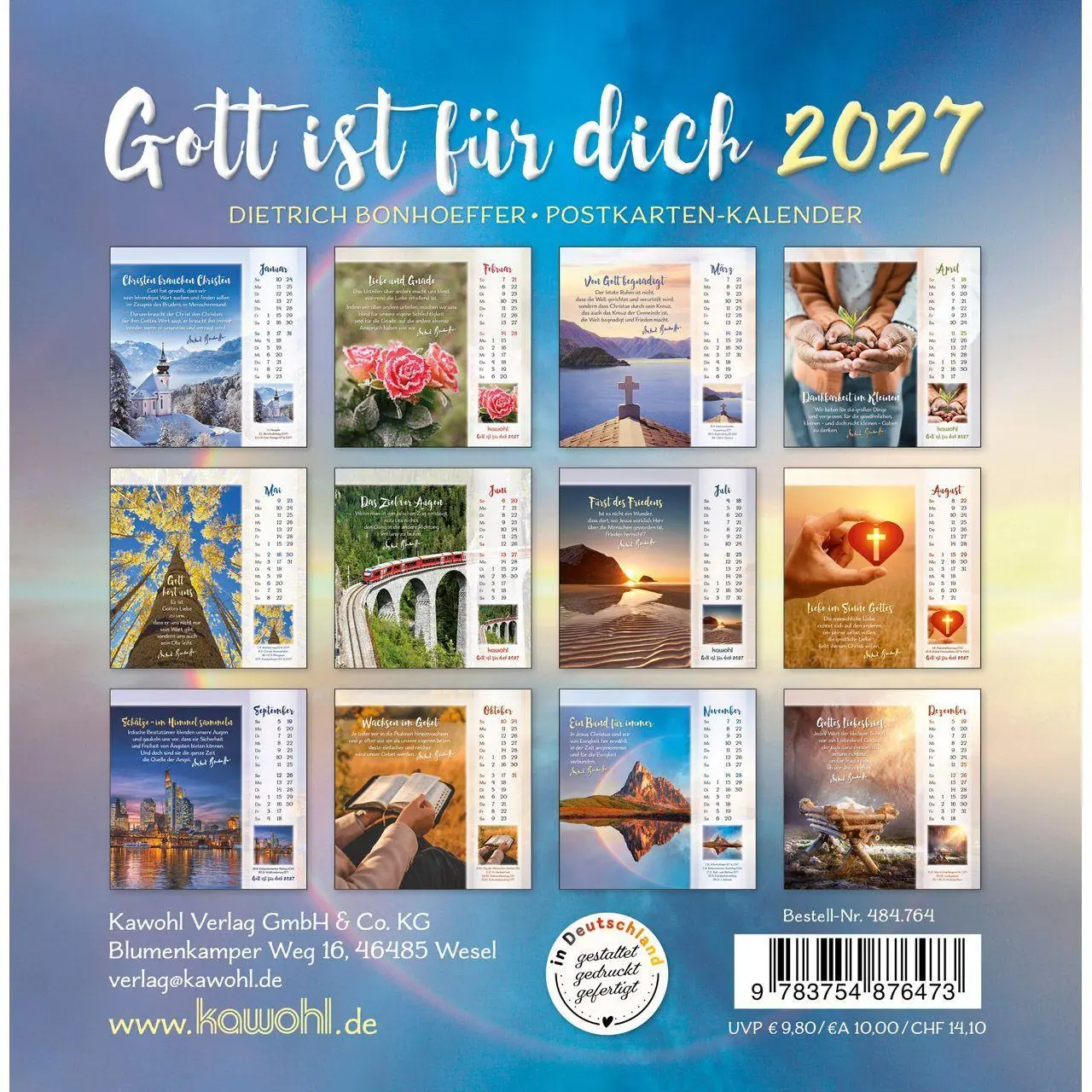 Bild: 9783754876473 | Gott ist für dich 2027 | Dietrich Bonhoeffer-Postkarten-Kalender