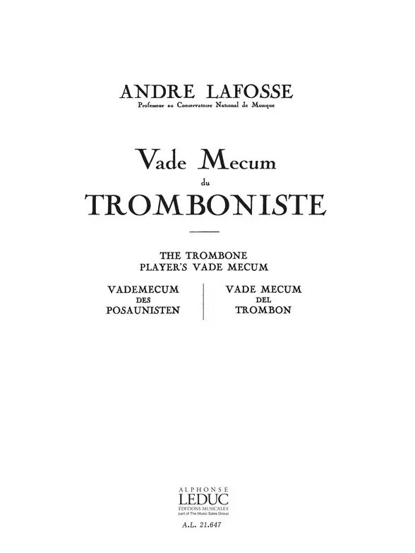 Cover: 9790046216473 | Vade Mecum du tromboniste | André Lafosse | Buch | Alphonse Leduc
