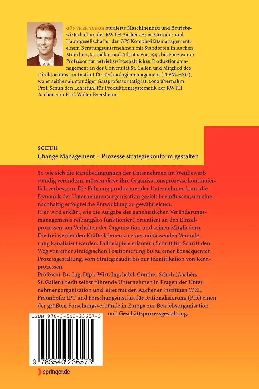 Rückseite: 9783540236573 | Change Management - Prozesse strategiekonform gestalten | Schuh | Buch