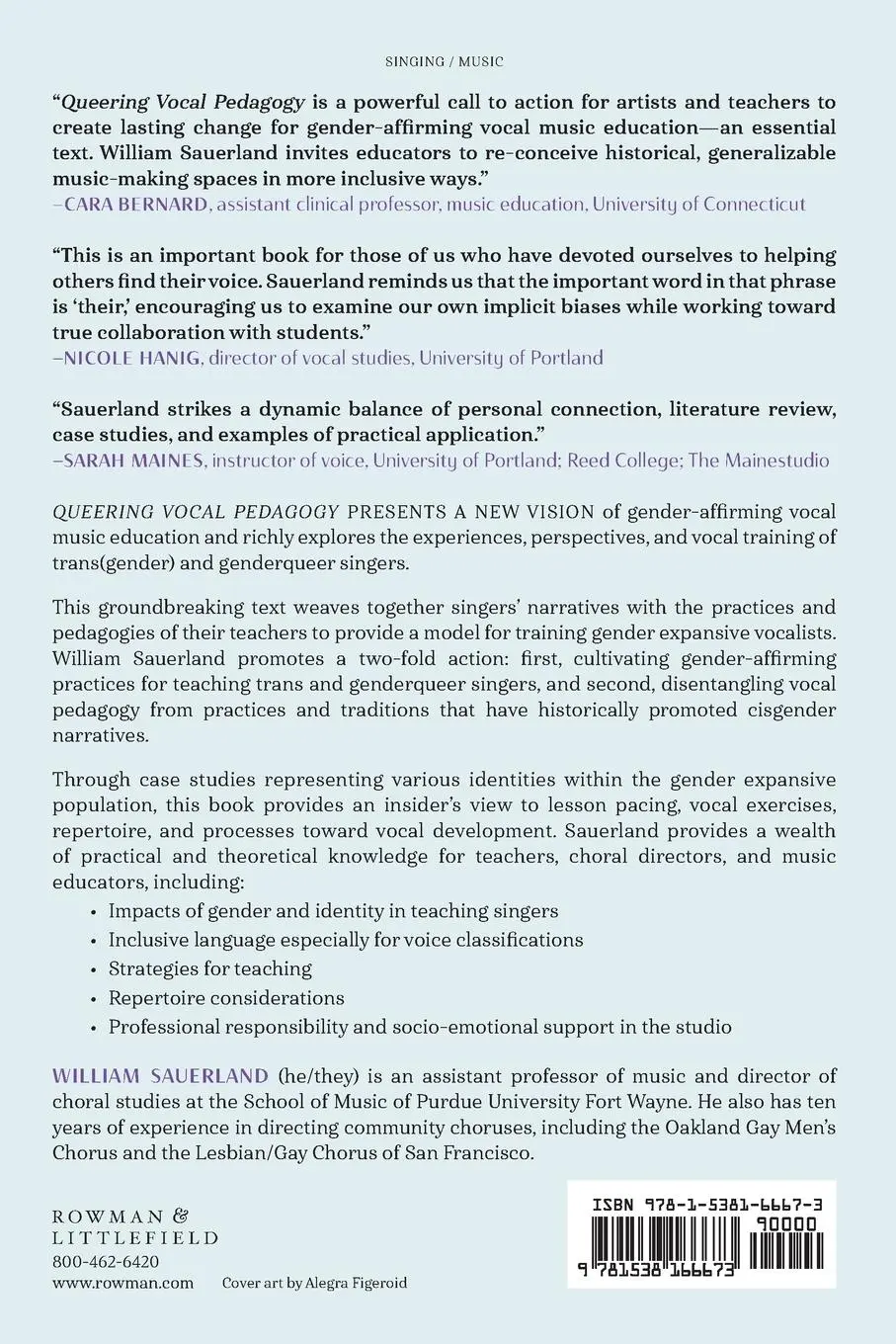 Rückseite: 9781538166673 | Queering Vocal Pedagogy | William Sauerland | Taschenbuch | Englisch