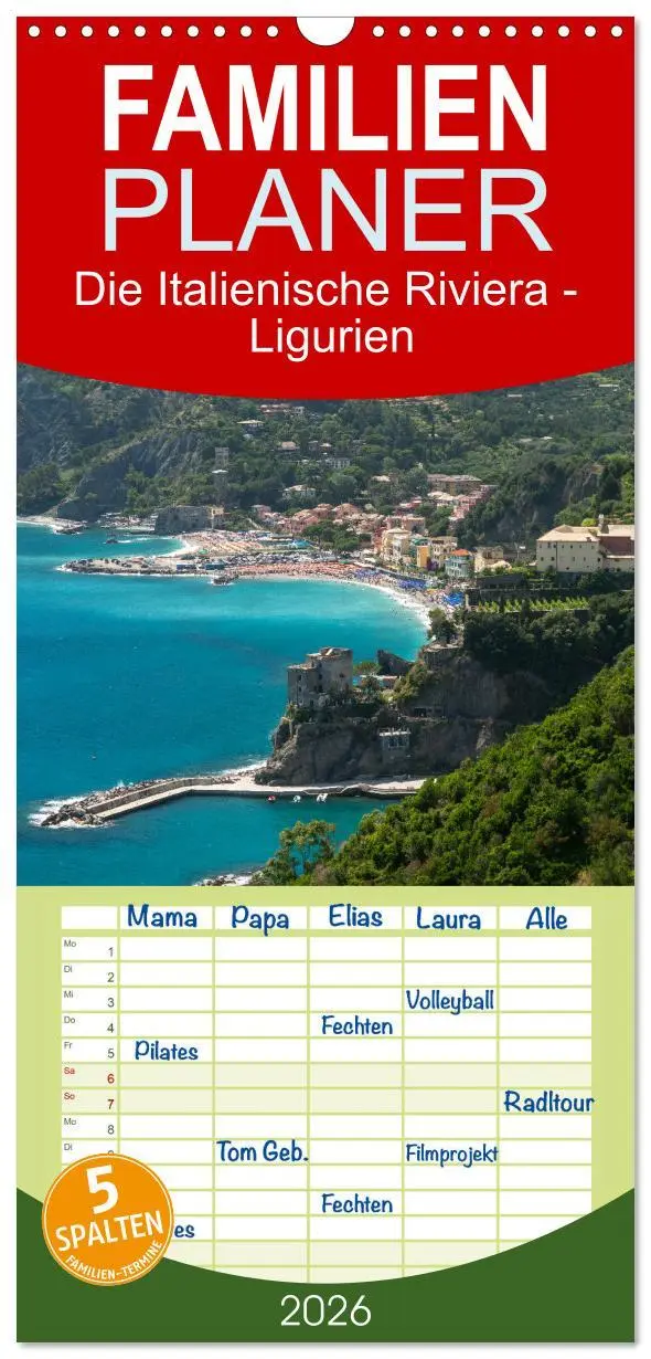 Cover: 9783516496673 | Familienplaner 2026 - Die Italienische Riviera - Ligurien mit 5...