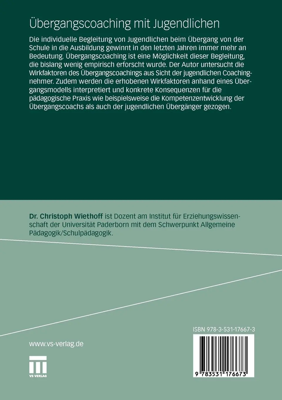 Rückseite: 9783531176673 | Übergangscoaching mit Jugendlichen | Christoph Wiethoff | Taschenbuch