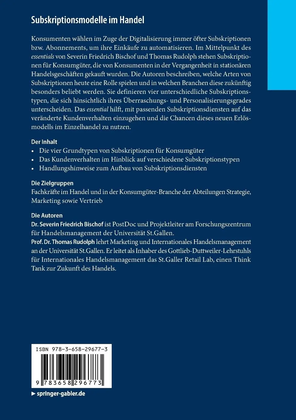 Rückseite: 9783658296773 | Subskriptionsmodelle im Handel | Thomas Rudolph (u. a.) | Taschenbuch