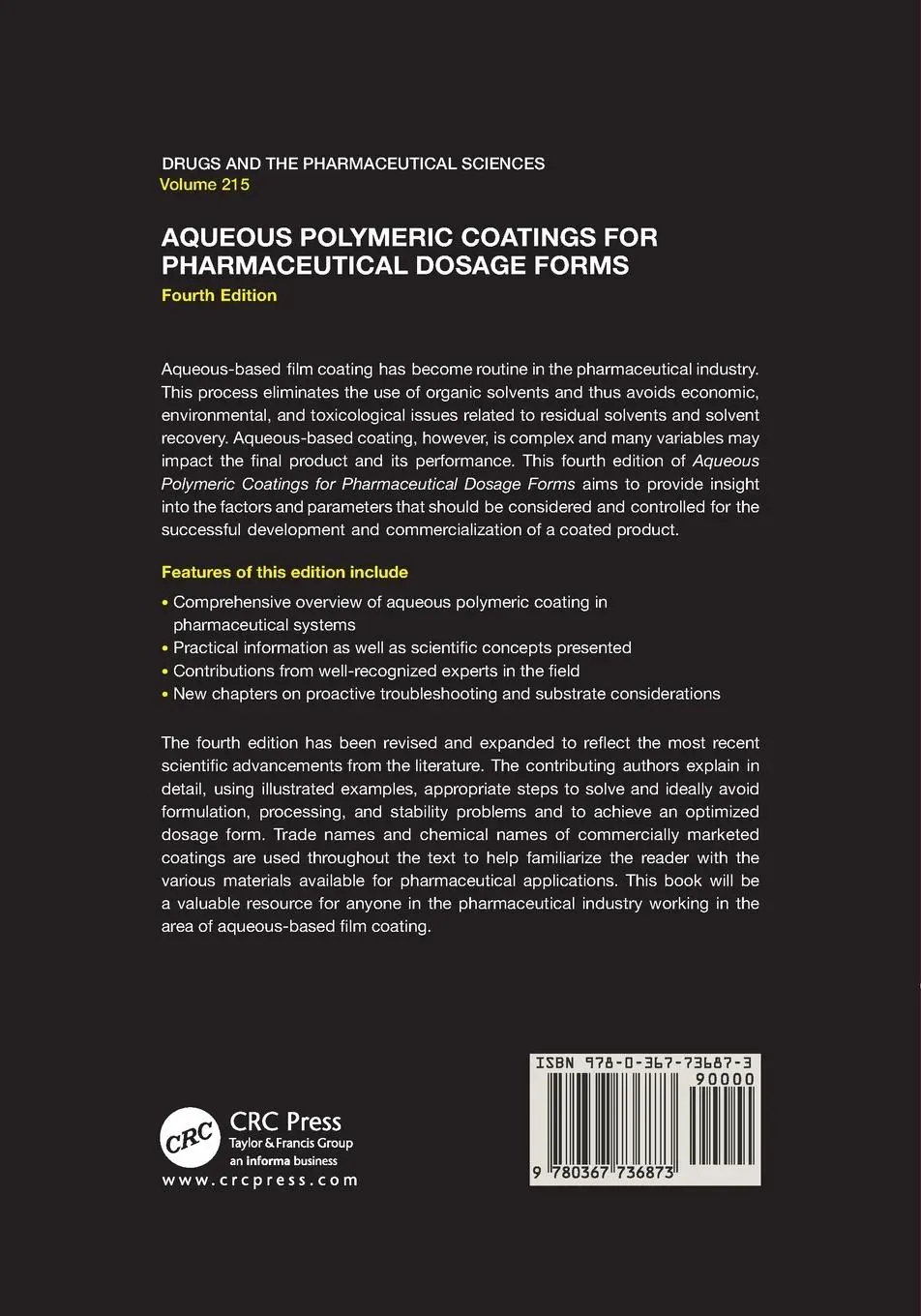 Rückseite: 9780367736873 | Aqueous Polymeric Coatings for Pharmaceutical Dosage Forms | Felton