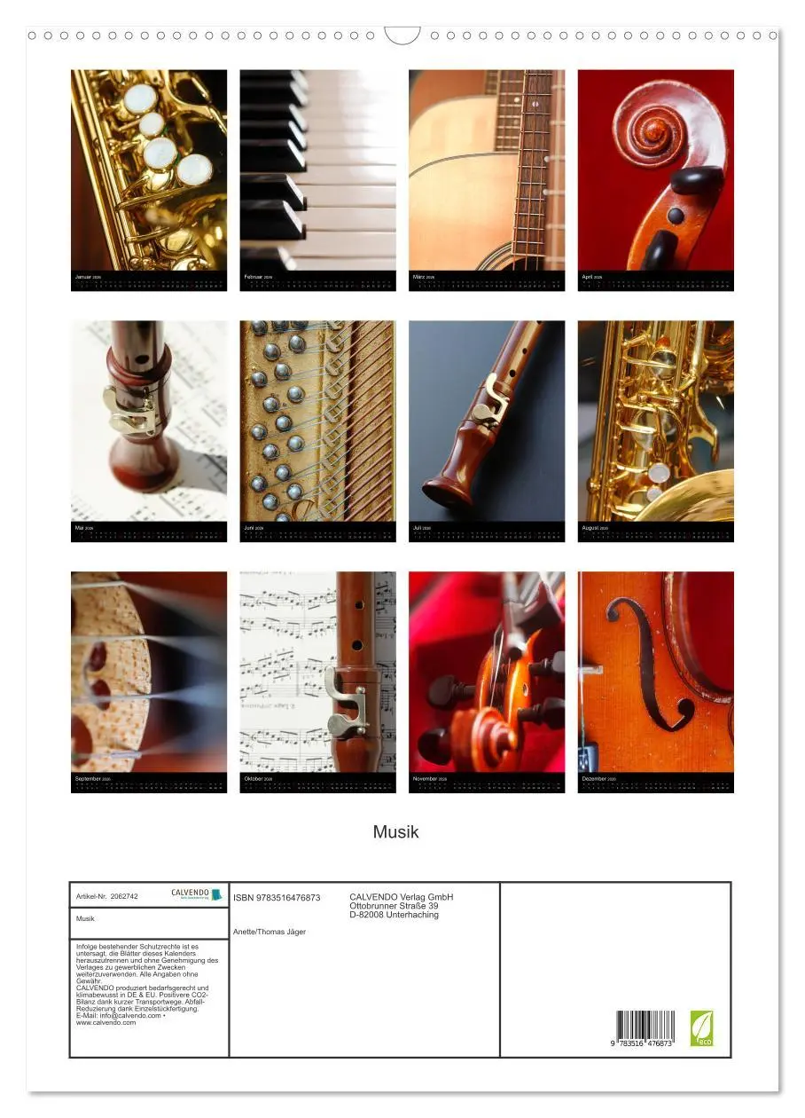 Bild: 9783516476873 | Musik (Wandkalender 2026 DIN A2 hoch), CALVENDO Monatskalender | Jäger