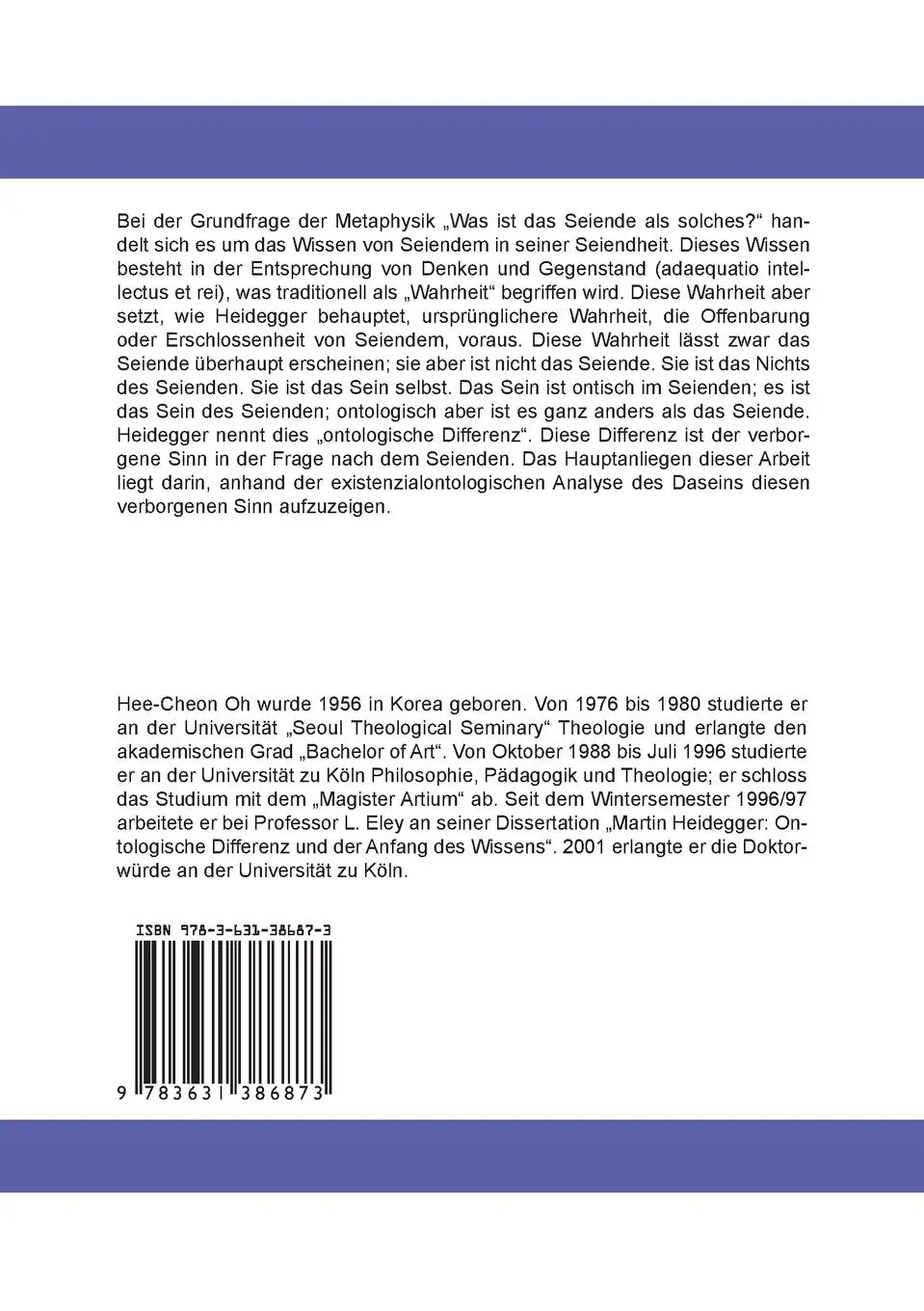 Rückseite: 9783631386873 | Martin Heidegger: Ontologische Differenz und der Anfang des Wissens