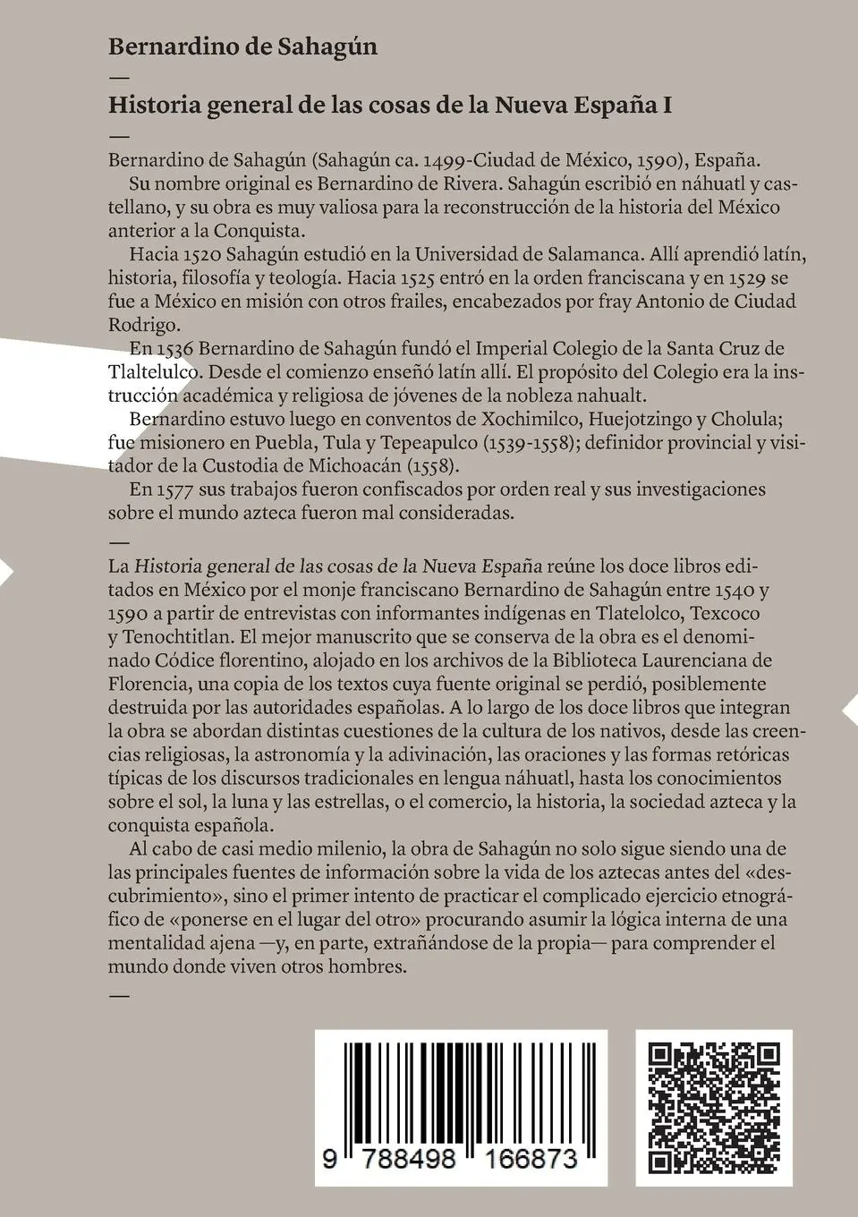 Rückseite: 9788498166873 | Historia general de las cosas de la Nueva España | Tomo I | Sahagún