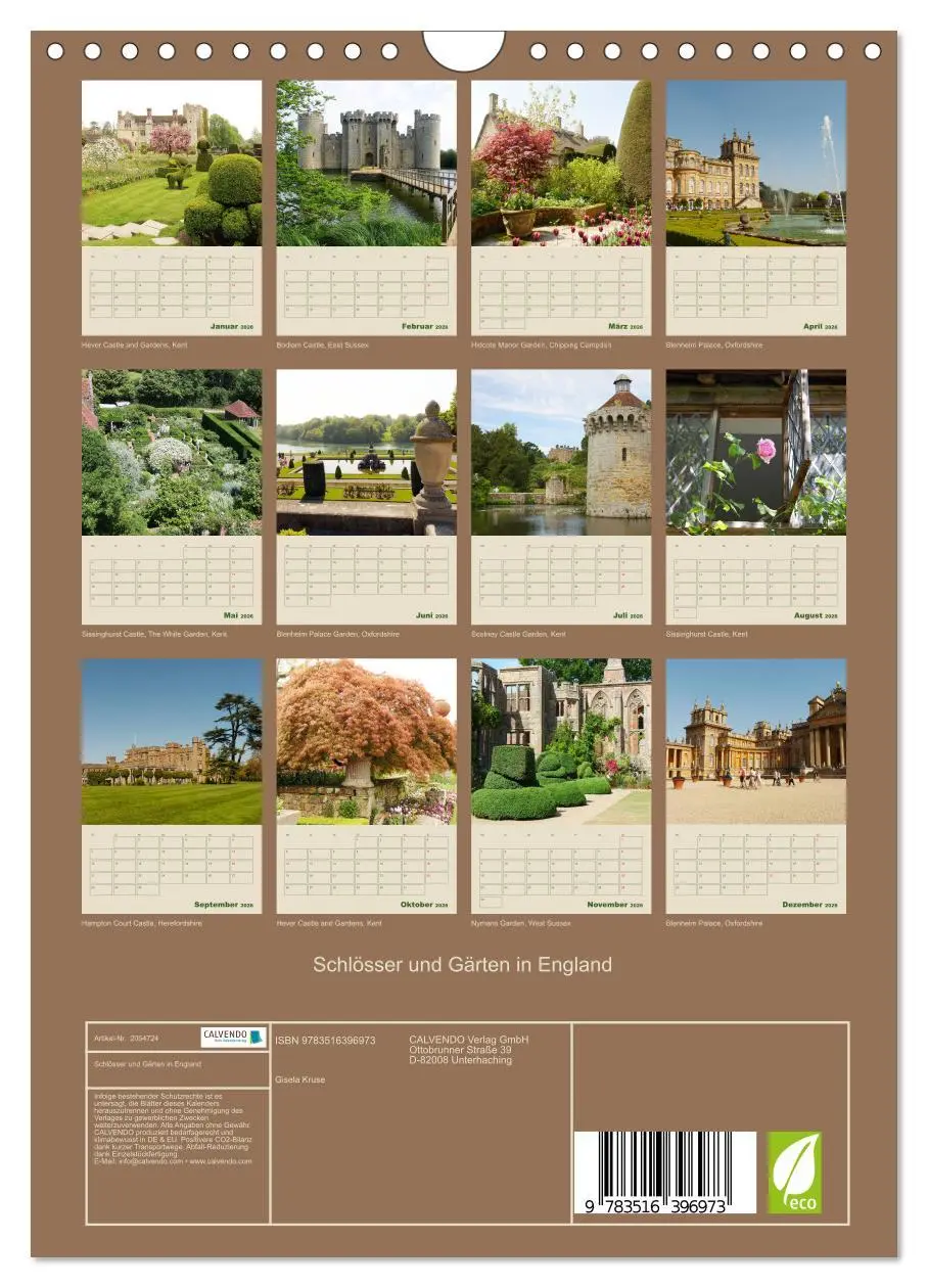 Bild: 9783516396973 | Schlösser und Gärten in England (Wandkalender 2026 DIN A4 hoch),...