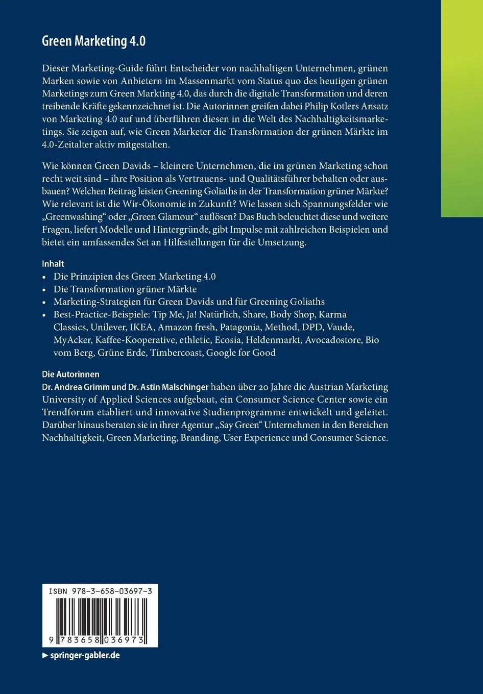 Rückseite: 9783658036973 | Green Marketing 4.0 | Andrea Grimm (u. a.) | Taschenbuch | xiii | 2021