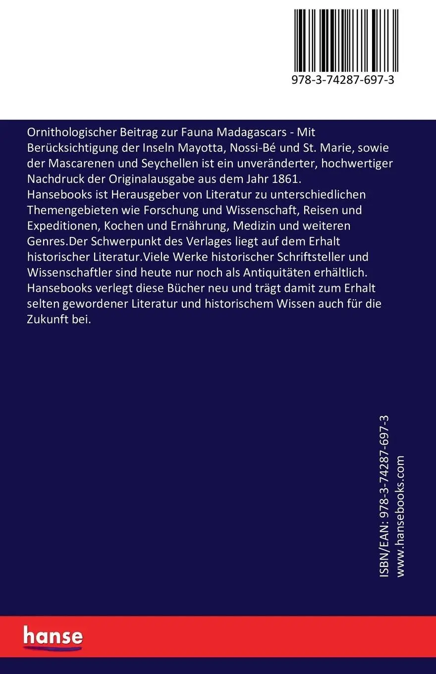Rückseite: 9783742876973 | Ornithologischer Beitrag zur Fauna Madagascars | Gustav Hartlaub