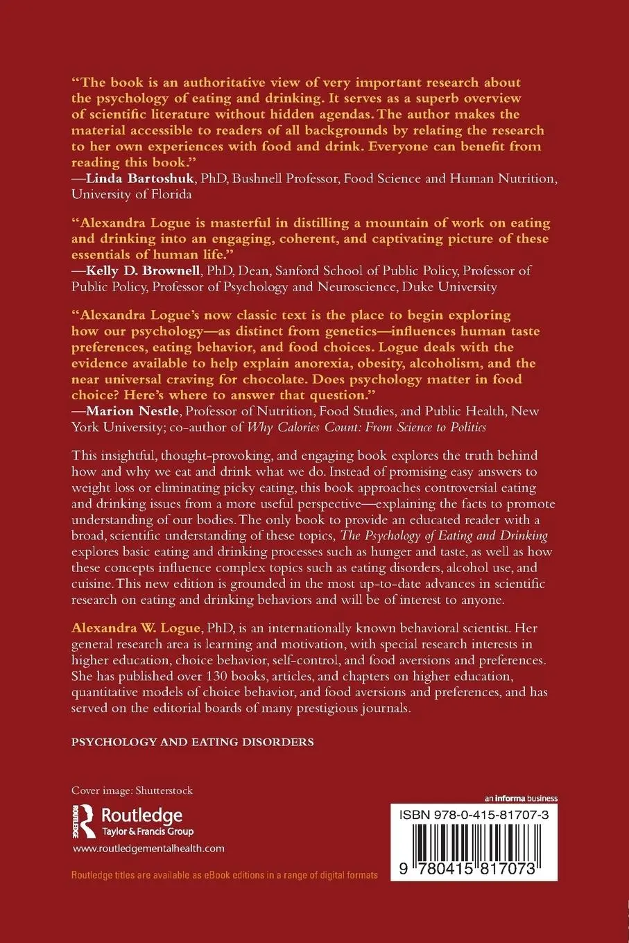 Rückseite: 9780415817073 | The Psychology of Eating and Drinking | Alexandra W. Logue | Buch