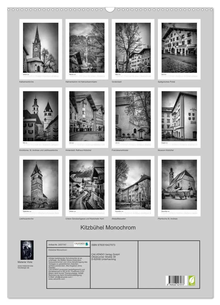 Bild: 9783516427073 | Kitzbühel Monochrom (Wandkalender 2026 DIN A2 hoch), CALVENDO...