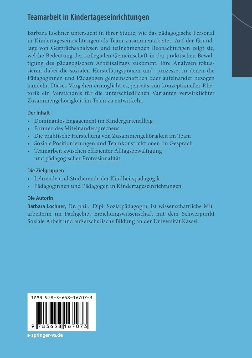 Rückseite: 9783658167073 | Teamarbeit in Kindertageseinrichtungen | Barbara Lochner | Taschenbuch