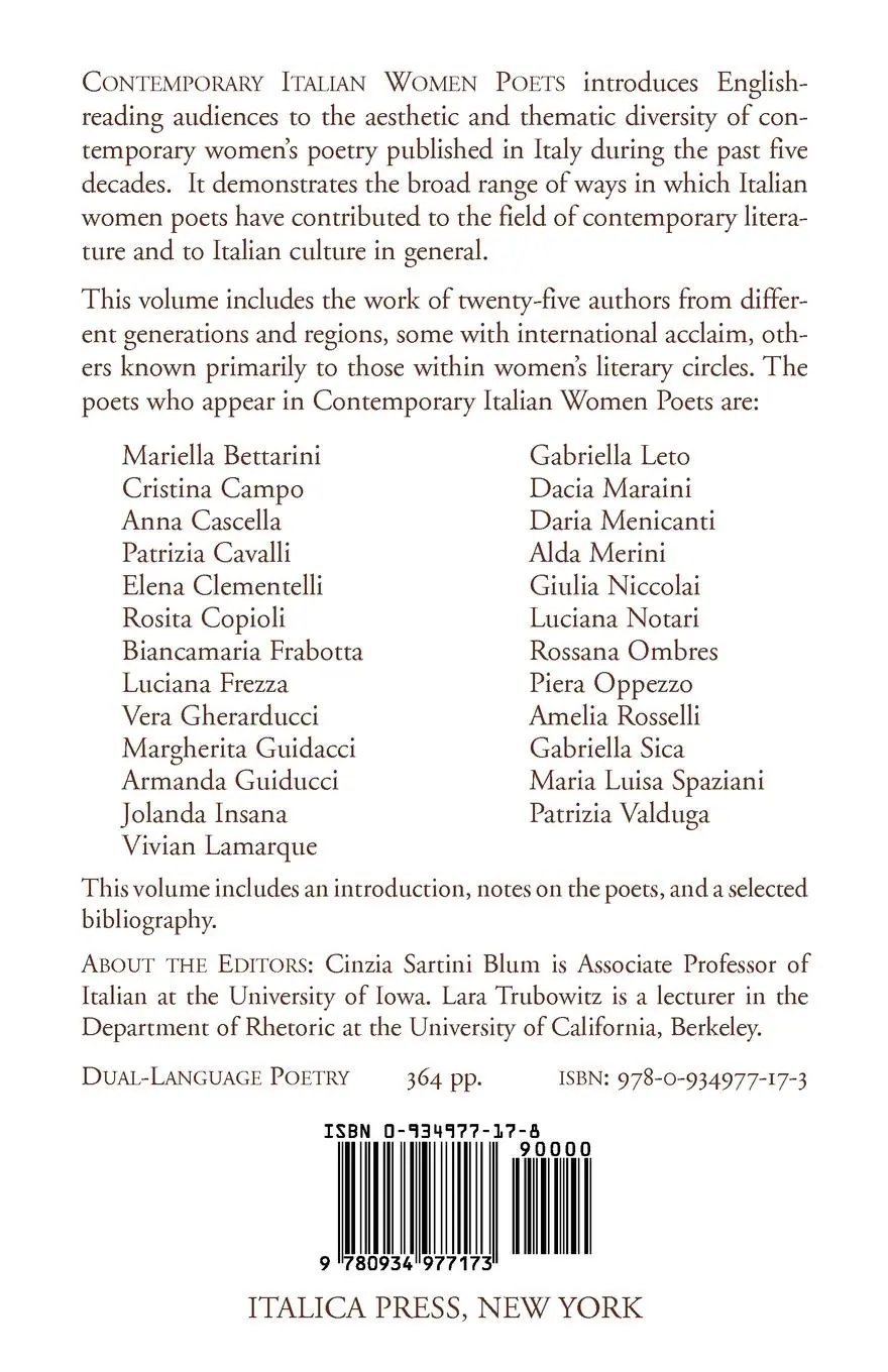 Rückseite: 9780934977173 | Contemporary Italian Women Poets | A Bilingual Anthology | Taschenbuch
