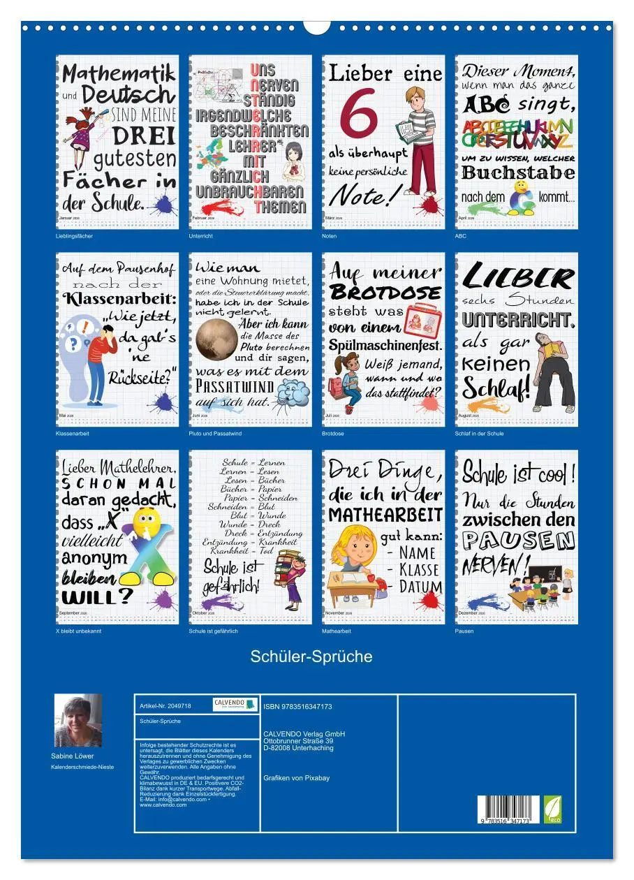 Bild: 9783516347173 | Schüler-Sprüche (Wandkalender 2026 DIN A2 hoch), CALVENDO...