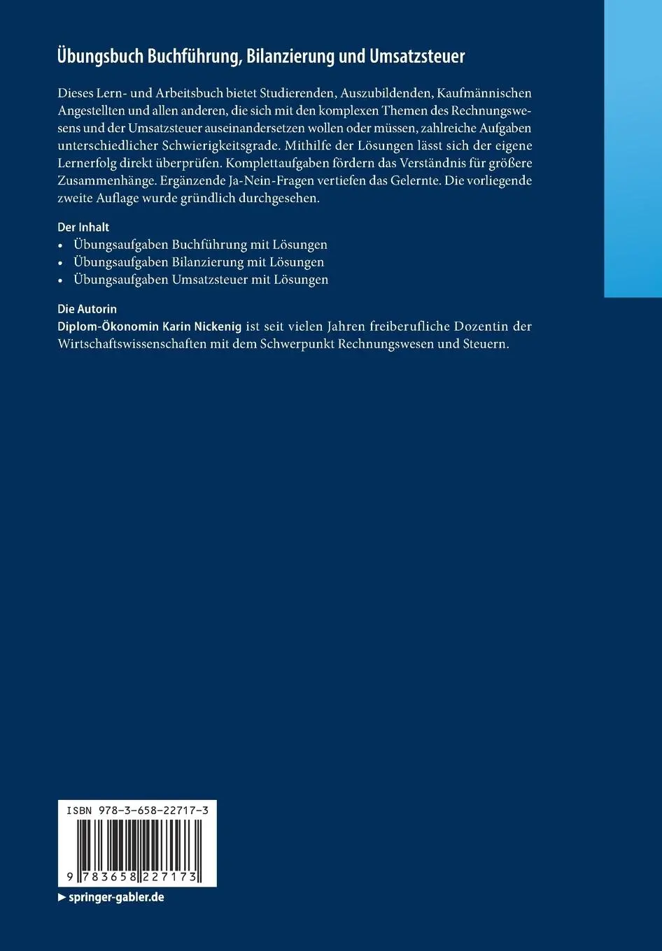 Rückseite: 9783658227173 | Übungsbuch Buchführung, Bilanzierung und Umsatzsteuer | Karin Nickenig