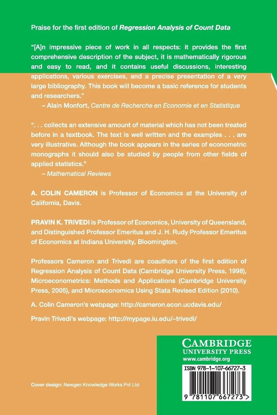 Rückseite: 9781107667273 | Regression Analysis of Count Data | Pravin K. Trivedi (u. a.) | Buch