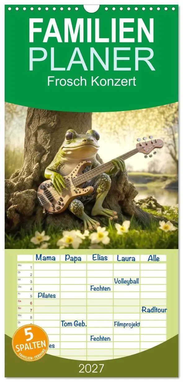 Cover: 9783594317273 | Familienplaner 2027 - Frosch Konzert mit 5 Spalten (Wandkalender,...