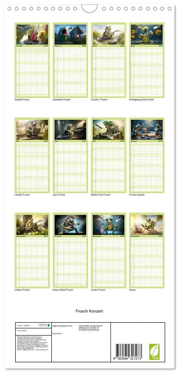 Bild: 9783594317273 | Familienplaner 2027 - Frosch Konzert mit 5 Spalten (Wandkalender,...