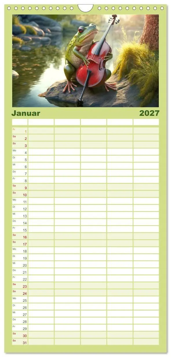 Bild: 9783594317273 | Familienplaner 2027 - Frosch Konzert mit 5 Spalten (Wandkalender,...