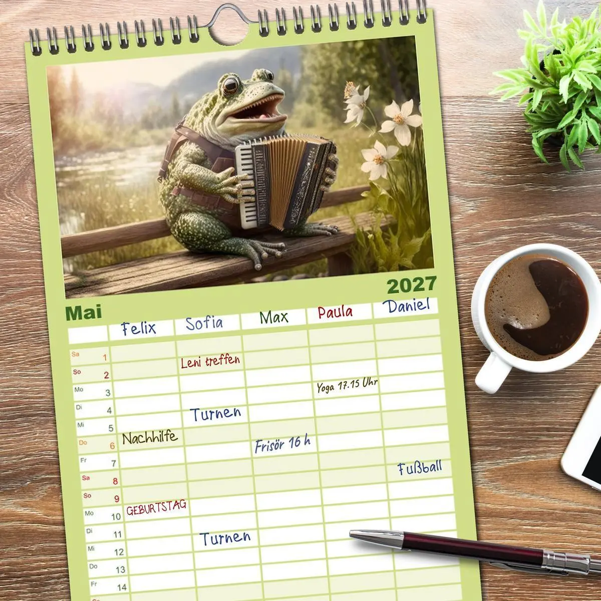 Bild: 9783594317273 | Familienplaner 2027 - Frosch Konzert mit 5 Spalten (Wandkalender,...