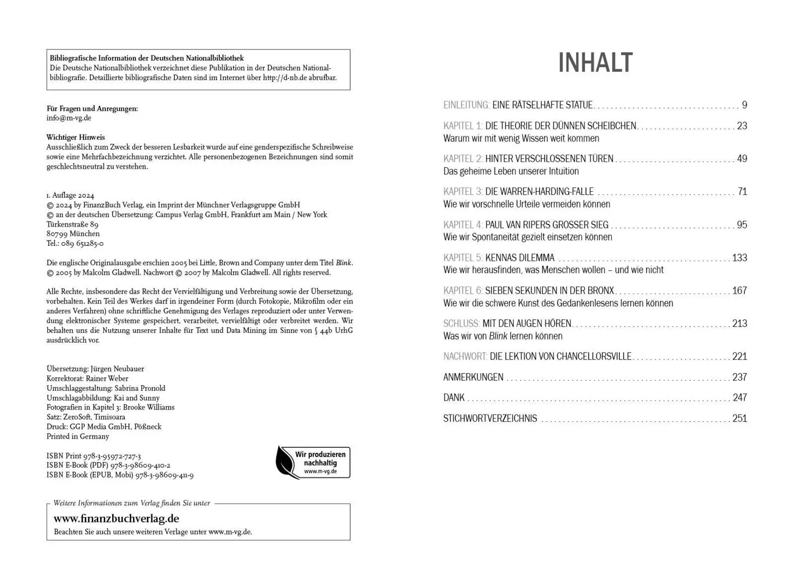 Bild: 9783959727273 | Blink | Die Macht des unbewussten Denkens | Malcolm Gladwell | Buch