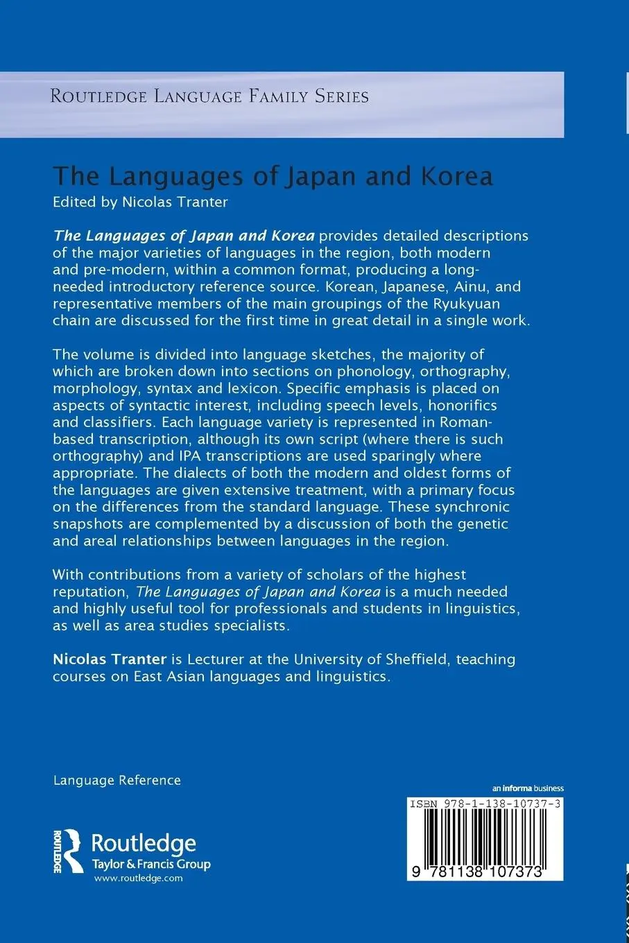 Rückseite: 9781138107373 | The Languages of Japan and Korea | Nicolas Tranter | Taschenbuch