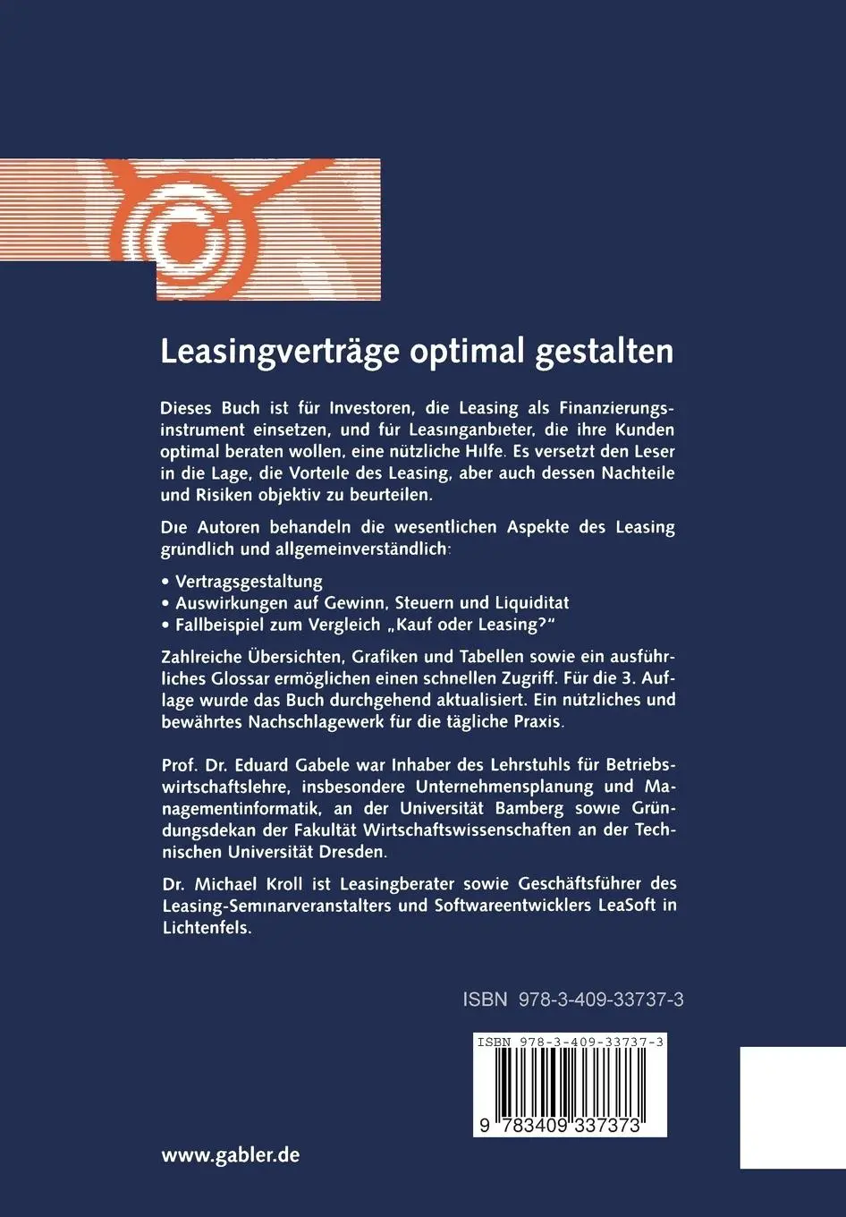Rückseite: 9783409337373 | Leasingverträge optimal gestalten | Eduard Gabele (u. a.) | Buch | xiv