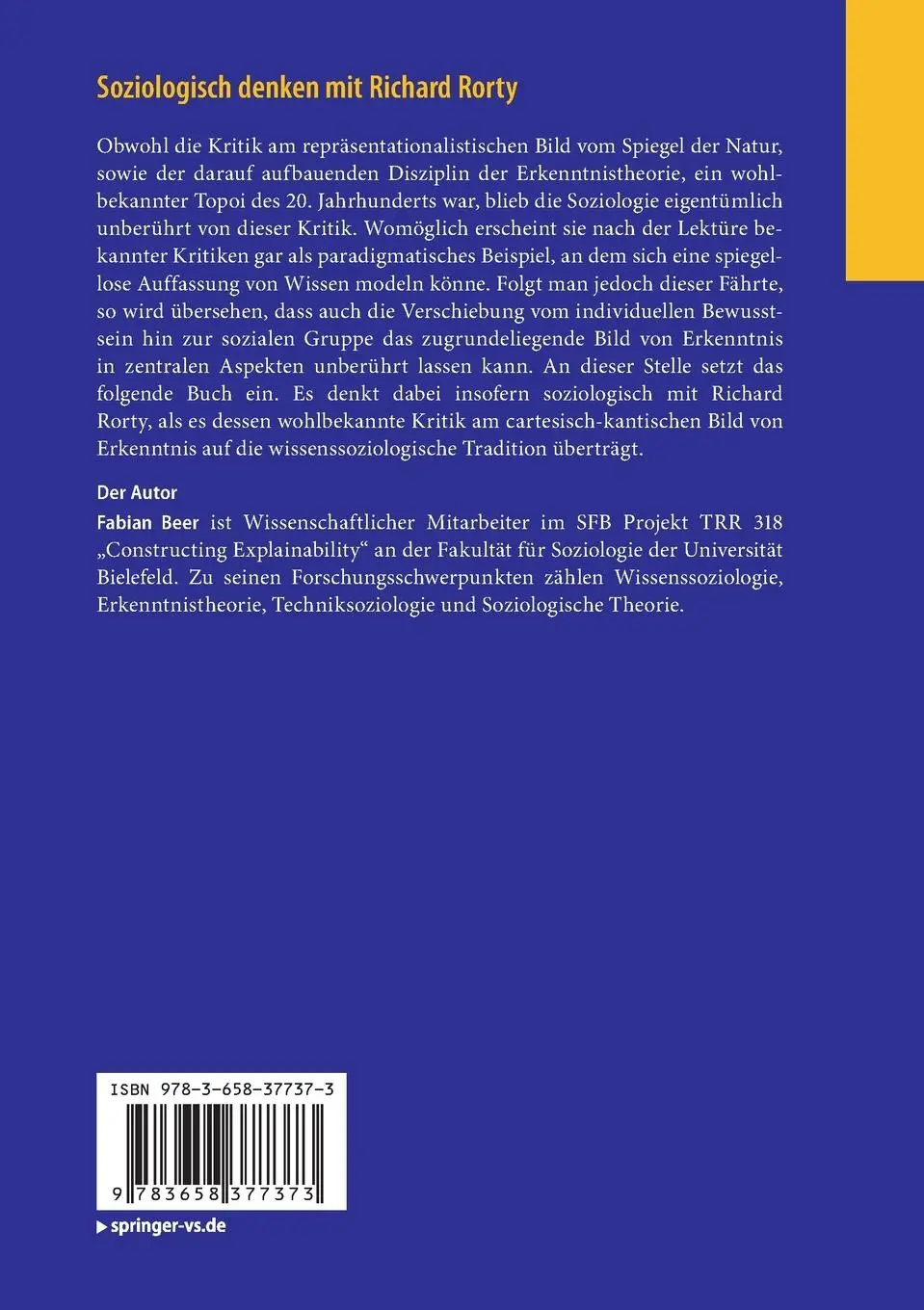 Rückseite: 9783658377373 | Soziologisch denken mit Richard Rorty | Fabian Beer | Taschenbuch