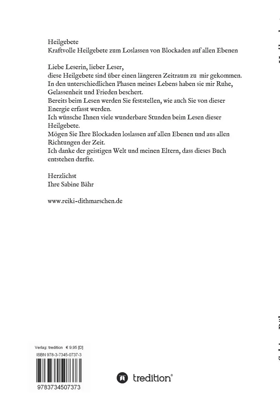 Rückseite: 9783734507373 | Heilgebete | Sabine Bähr | Taschenbuch | Paperback | 68 S. | Deutsch