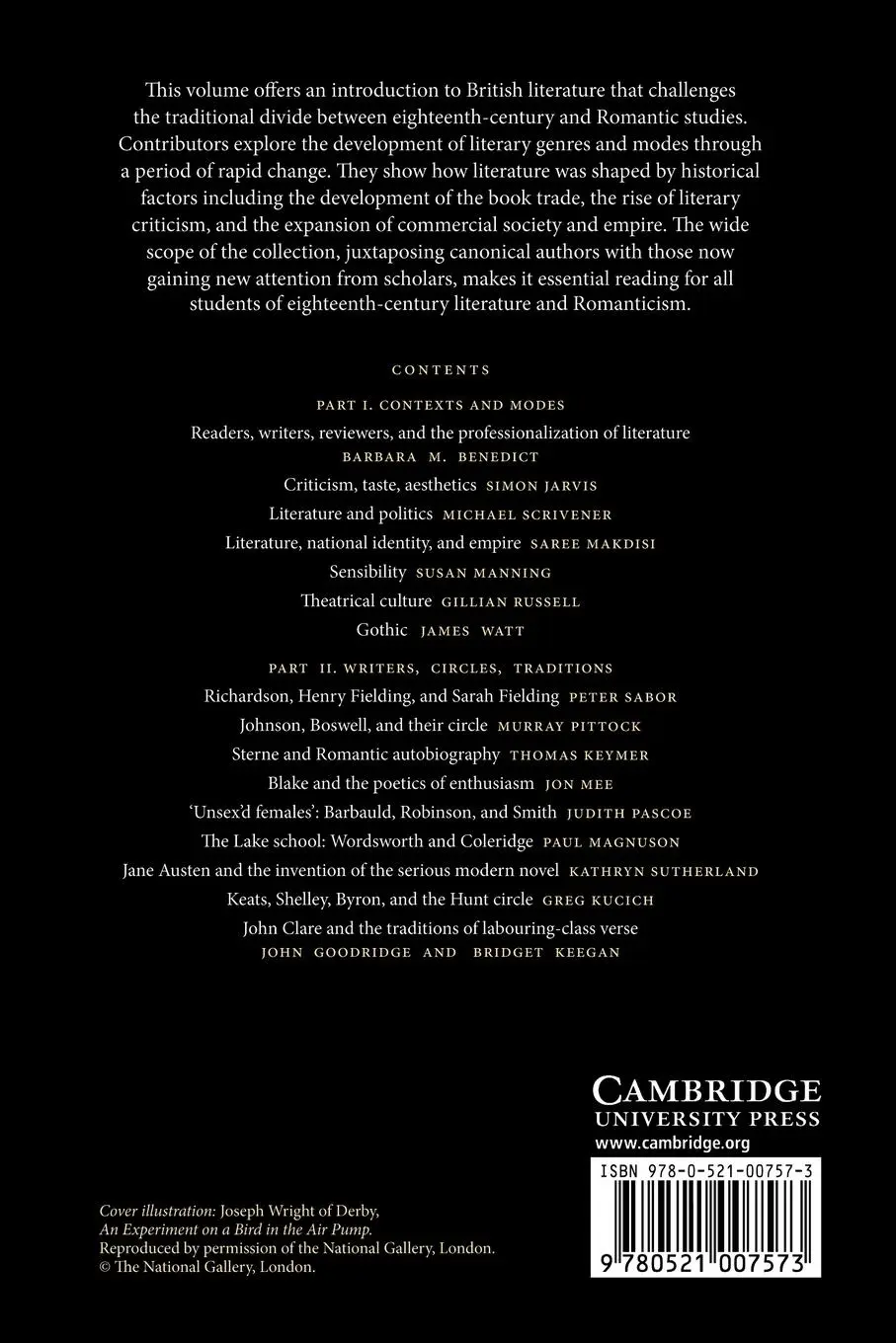 Rückseite: 9780521007573 | The Cambridge Companion to English Literature, 1740 1830 | Taschenbuch