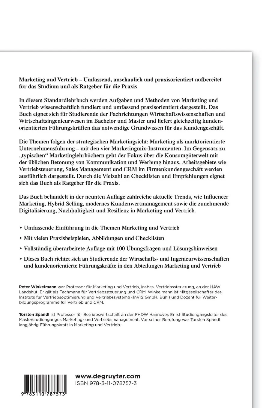 Rückseite: 9783110787573 | Marketing und Vertrieb | Peter Winkelmann (u. a.) | Buch | XIX | 2023