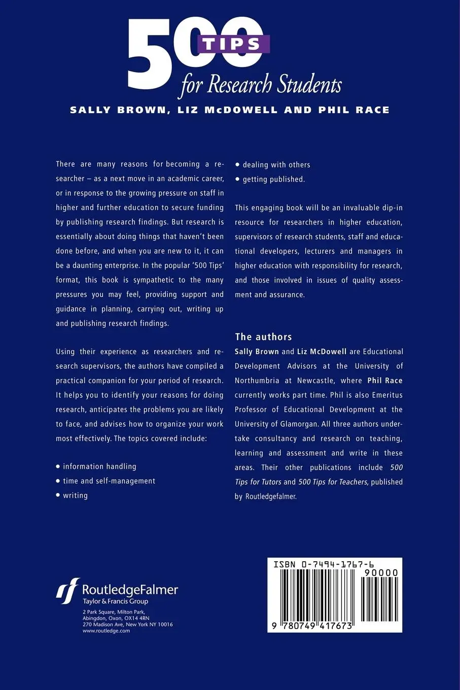 Rückseite: 9780749417673 | 500 Tips for Research Students | Sally Brown (u. a.) | Taschenbuch
