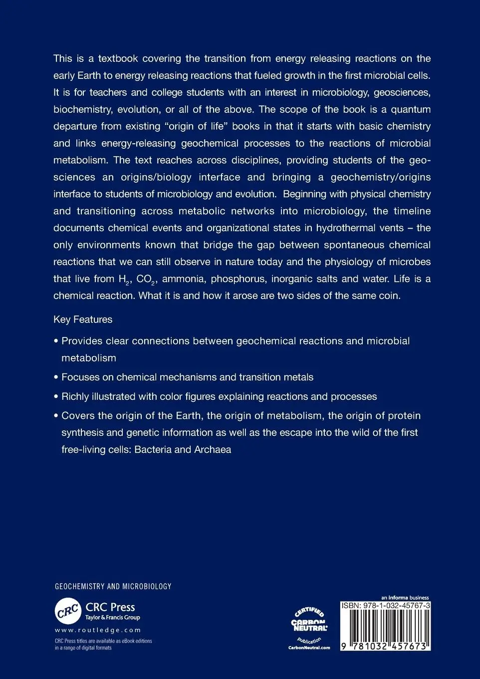 Rückseite: 9781032457673 | The Geochemical Origin of Microbes | William F. Martin (u. a.) | Buch