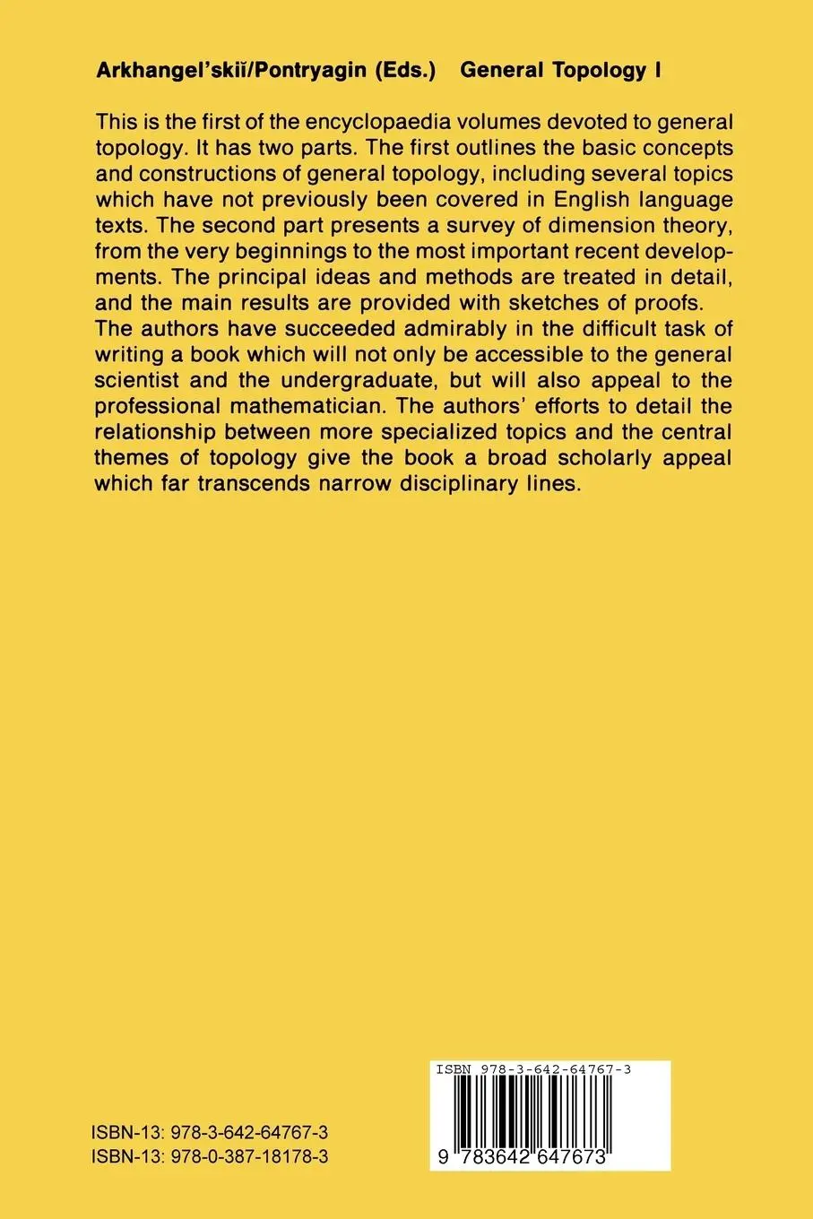 Rückseite: 9783642647673 | General Topology I | Basic Concepts and Constructions Dimension Theory