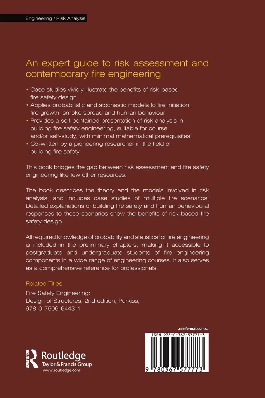 Rückseite: 9780367577773 | Risk Analysis in Building Fire Safety Engineering | A. Hasofer (u. a.)