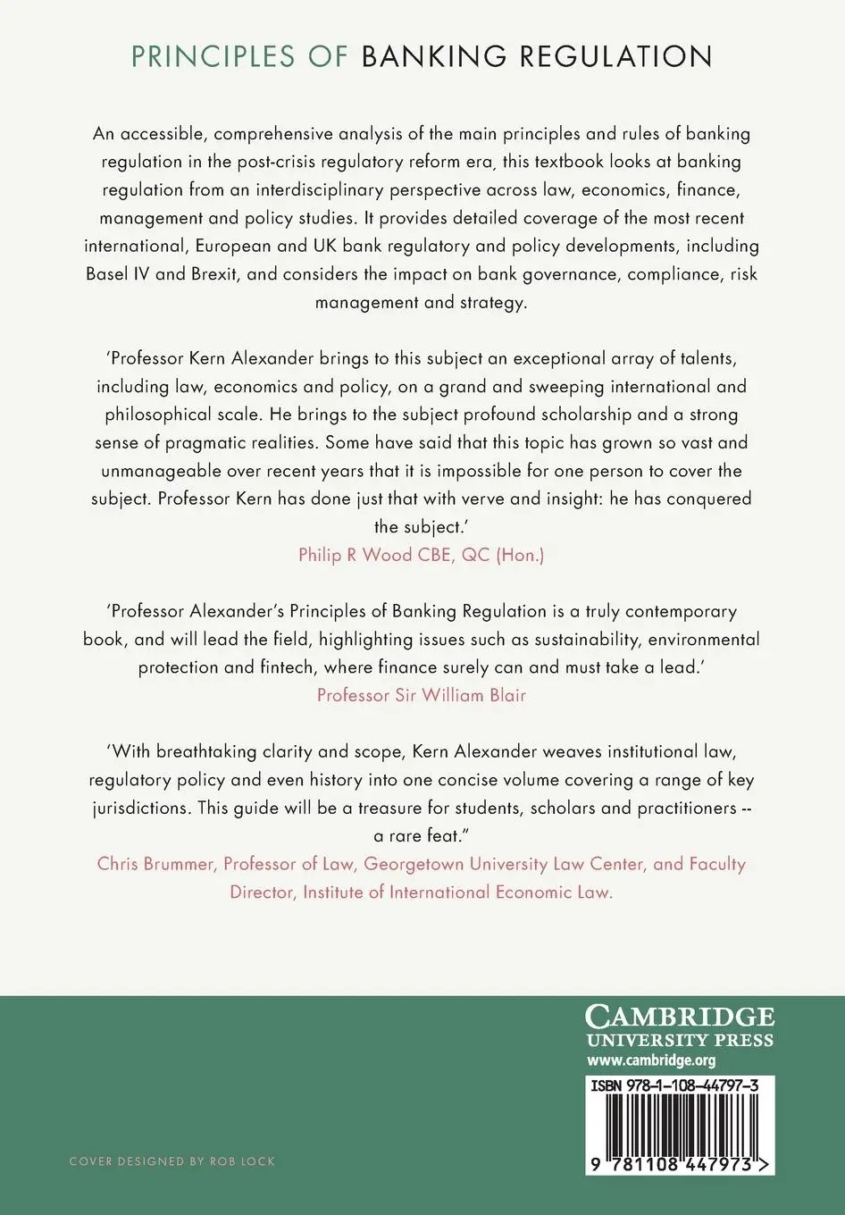 Rückseite: 9781108447973 | Principles of Banking Regulation | Kern Alexander | Taschenbuch | 2019