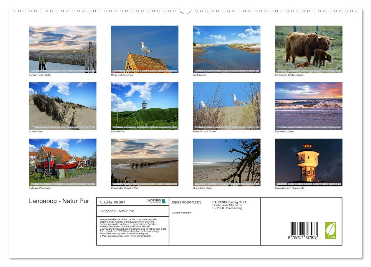 Bild: 9783457727973 | Langeoog - Natur Pur (Wandkalender 2026 DIN A2 quer), CALVENDO...
