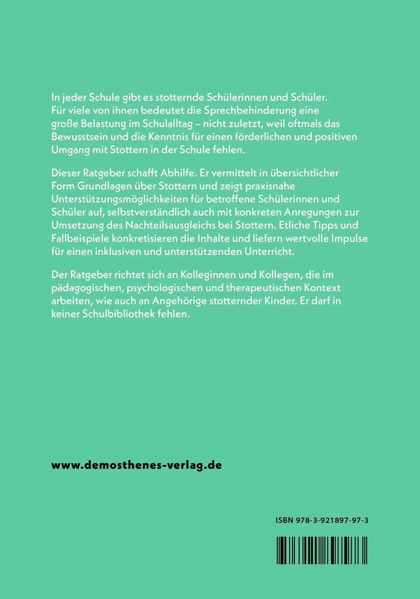 Rückseite: 9783921897973 | Stottern, Schule und Inklusion | Georg Thum | Taschenbuch | 100 S.