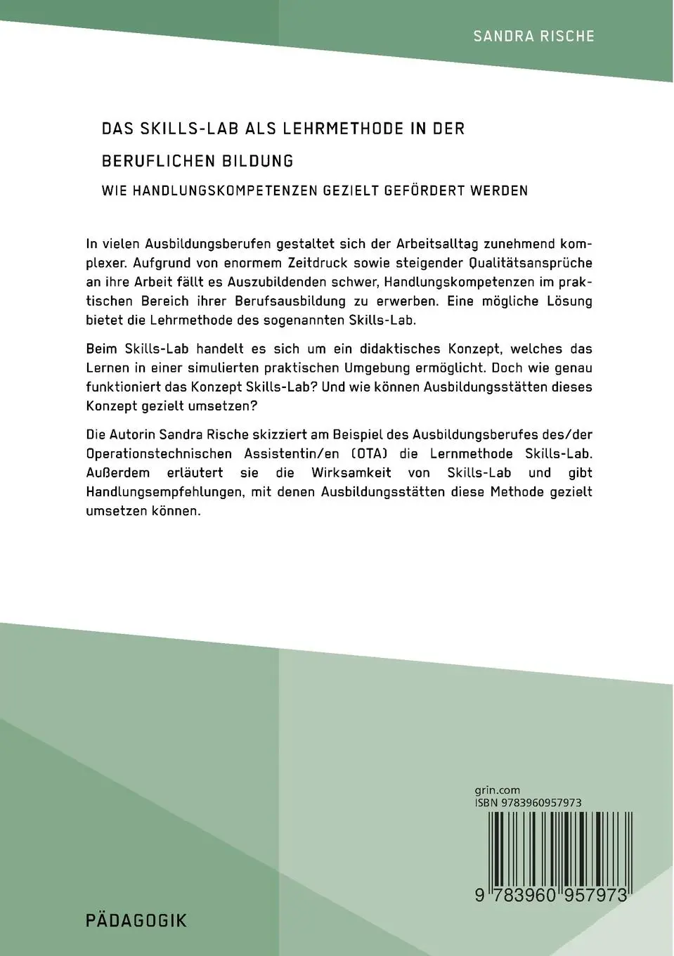 Rückseite: 9783960957973 | Das Skills-Lab als Lehrmethode in der beruflichen Bildung. Wie...
