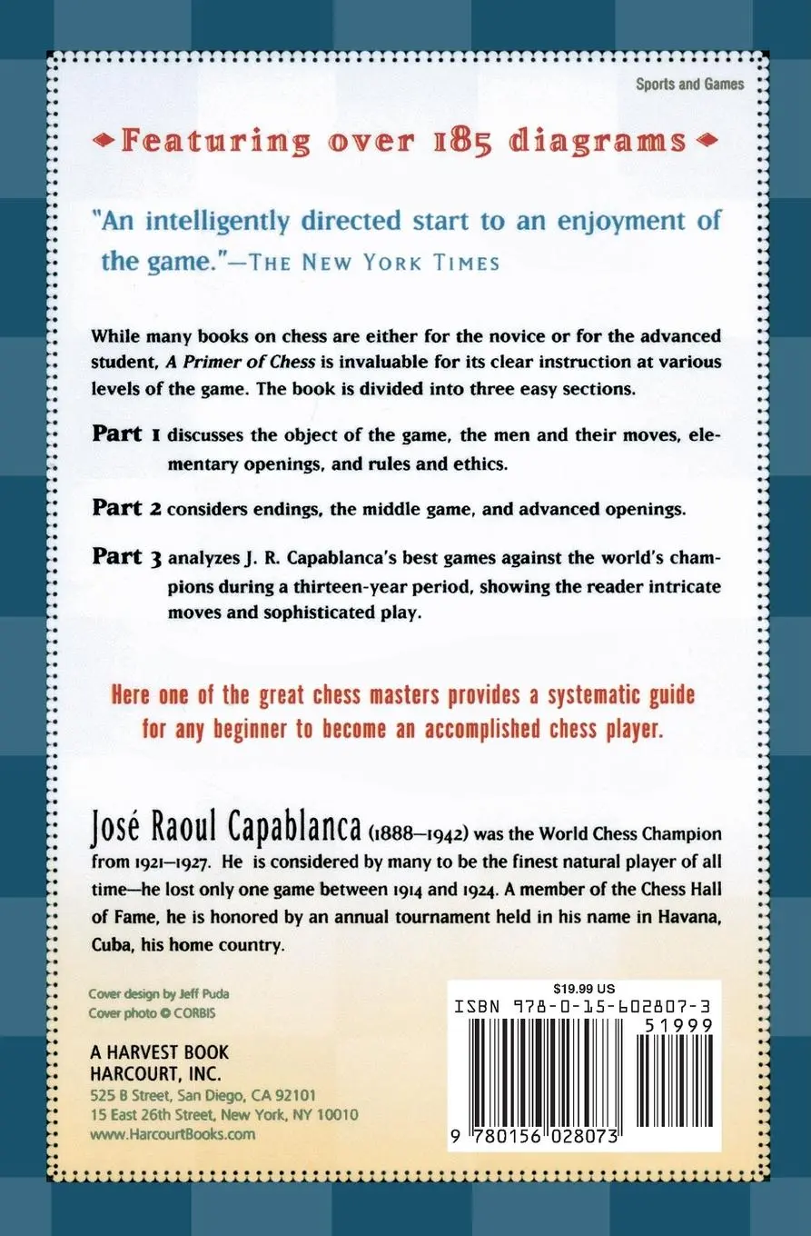 Rückseite: 9780156028073 | A Primer of Chess | Jose R. Capablanca | Taschenbuch | Englisch | 2002