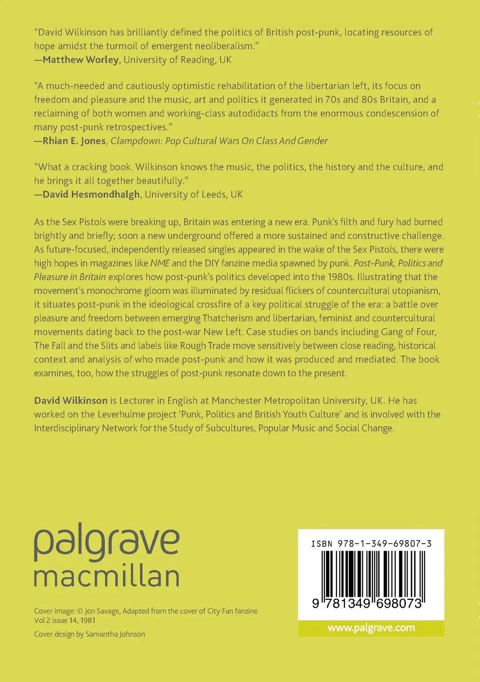Rückseite: 9781349698073 | Post-Punk, Politics and Pleasure in Britain | David Wilkinson | Buch