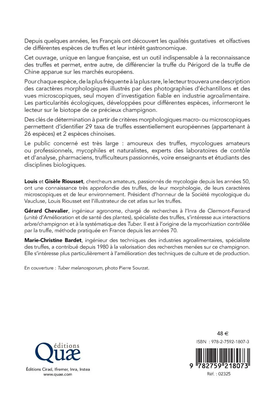 Rückseite: 9782759218073 | Truffes d'Europe et de Chine | Louis Riousset (u. a.) | Taschenbuch