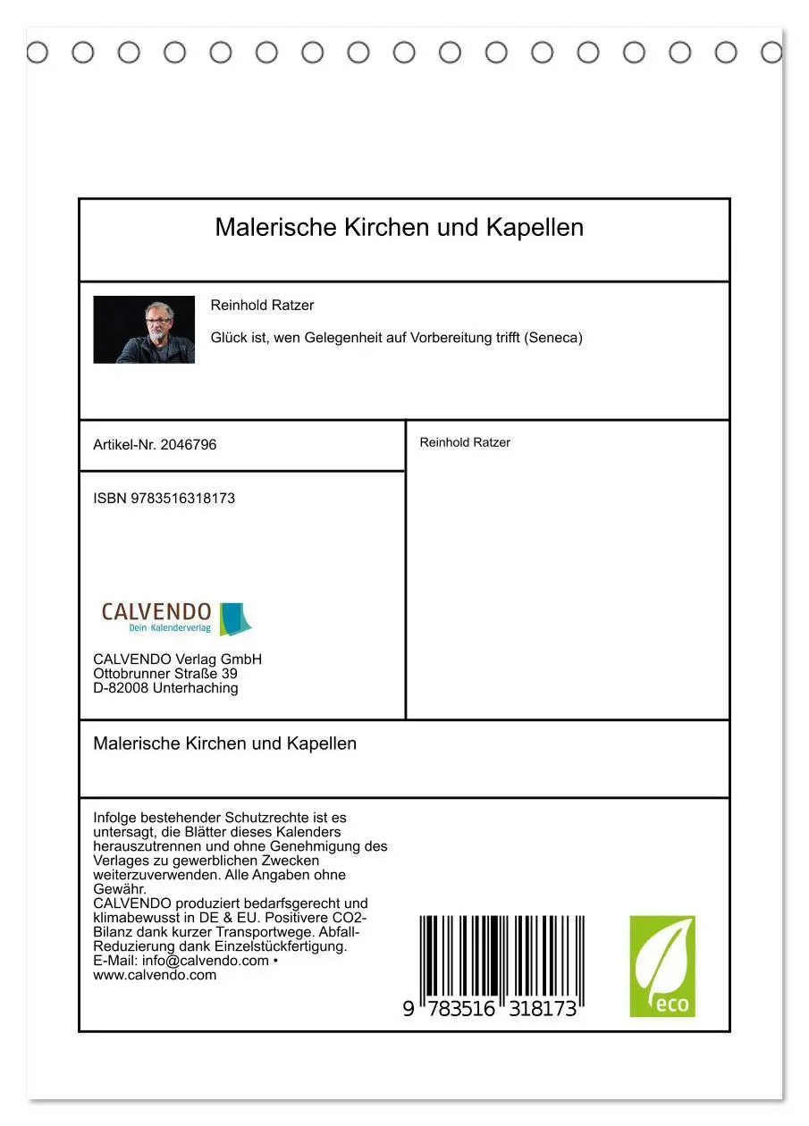 Bild: 9783516318173 | Malerische Kirchen und Kapellen (Tischkalender 2026 DIN A5 hoch),...