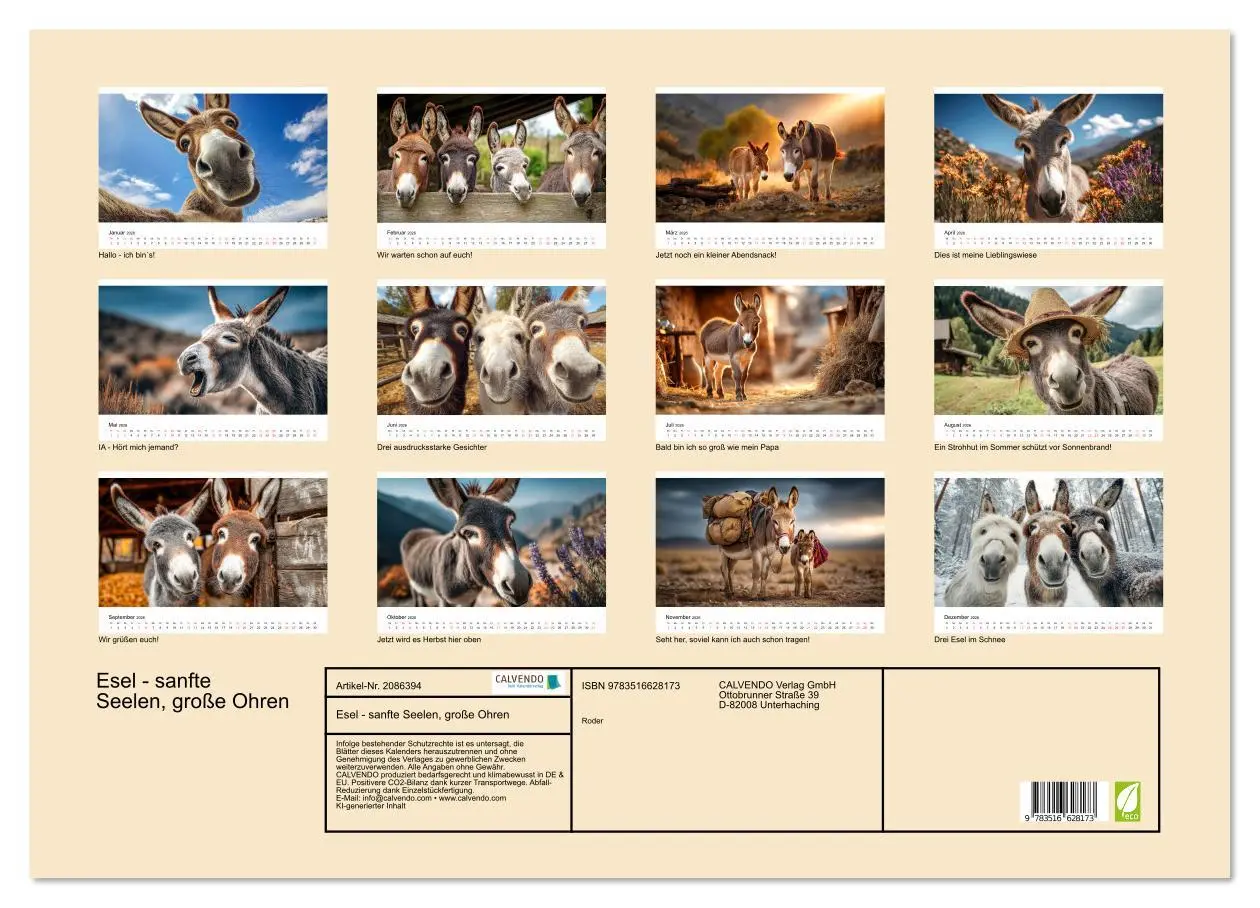 Bild: 9783516628173 | Esel - sanfte Seelen, große Ohren (Wandkalender 2026 DIN A2 quer),...