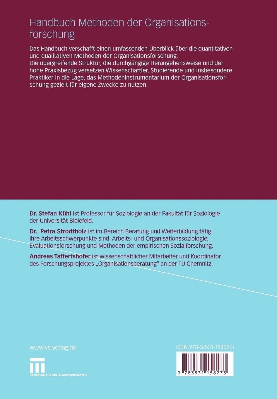 Rückseite: 9783531158273 | Handbuch Methoden der Organisationsforschung | Stefan Kühl (u. a.)
