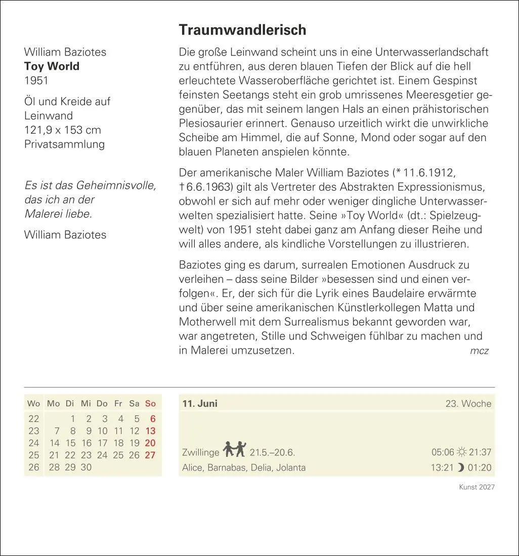 Bild: 9783840038273 | Kunst Tagesabreißkalender 2027 - Kulturkalender - Künstler, Werke,...